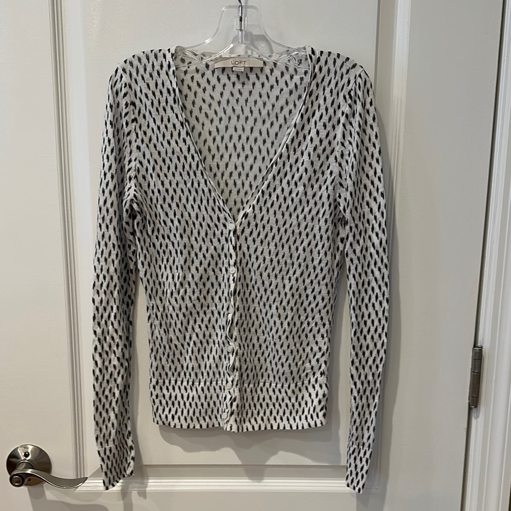 LOFT Black and White Fitted Button Down Shirt